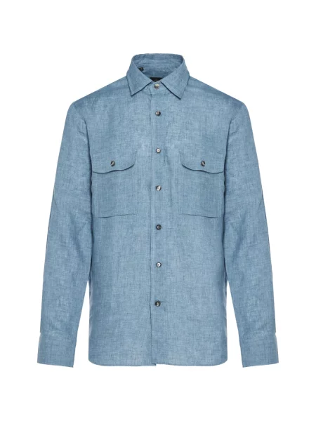 Cămașă Brioni de in albastru