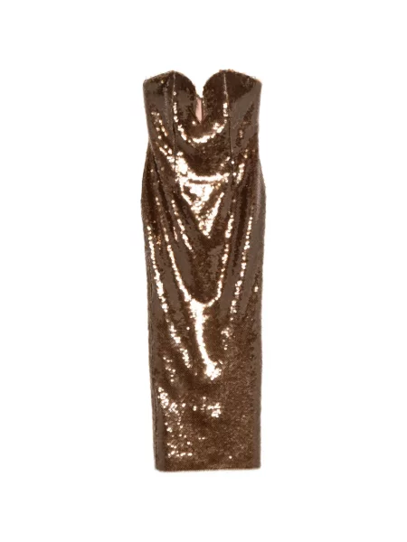 Rochie The New Arrivals Ilkyaz Ozel cu paiete fără bretele maro