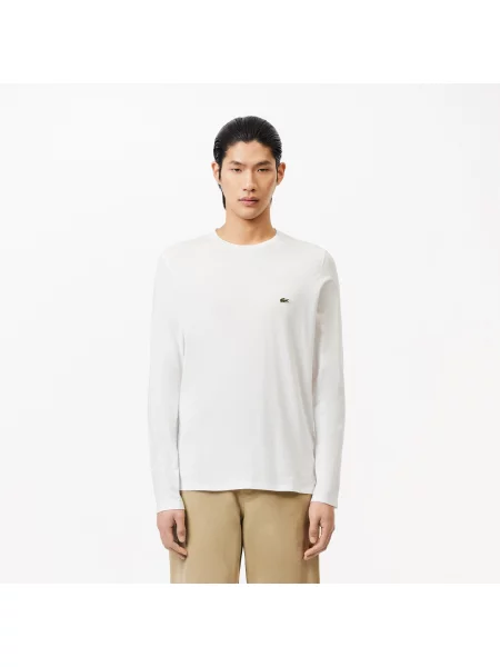 Lacoste Koszulka Z Długim Rękawem Z Bawełny Pima biała