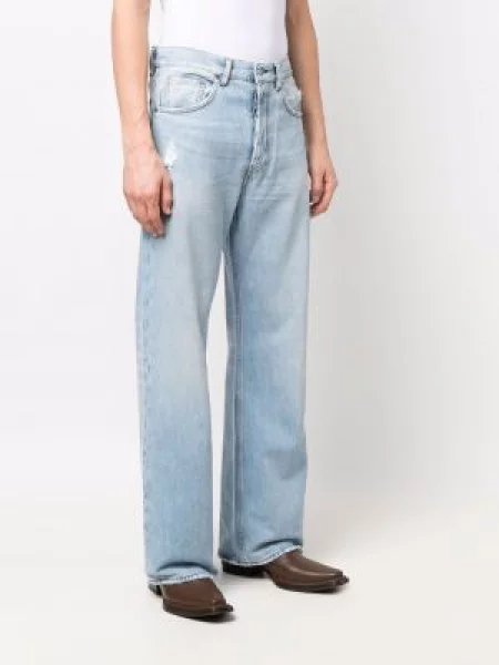 Straight fit džíny Acne Studios s oděrkami modré