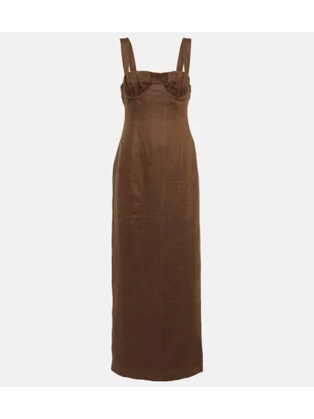 Lniana maksi sukienka maxi Sir. garniturowa brązowa