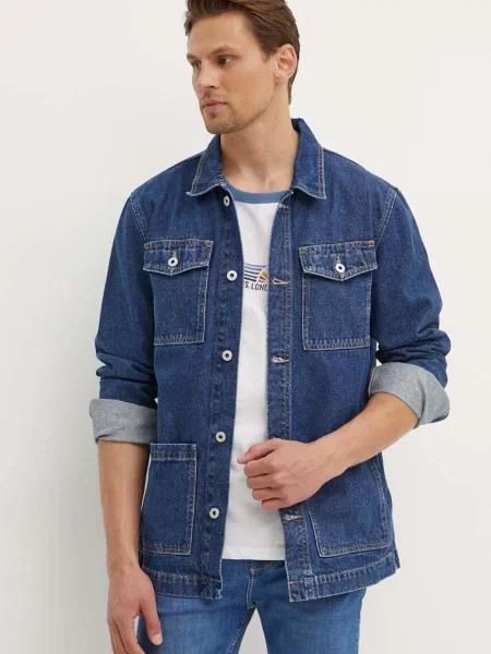 Дънково яке Pepe Jeans WORKER преходен модел тъмносиньо