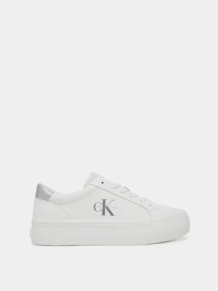 Шкіряні Кеди низькі Calvin Klein VULC FLATF LTH SILVER LOGO TAG білий