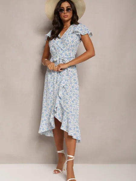 Rochie Tip Plic cu Flori Wakena albastră
