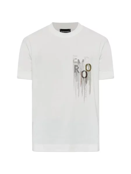 Tricou Emporio Armani cu broderie din jerseu alb