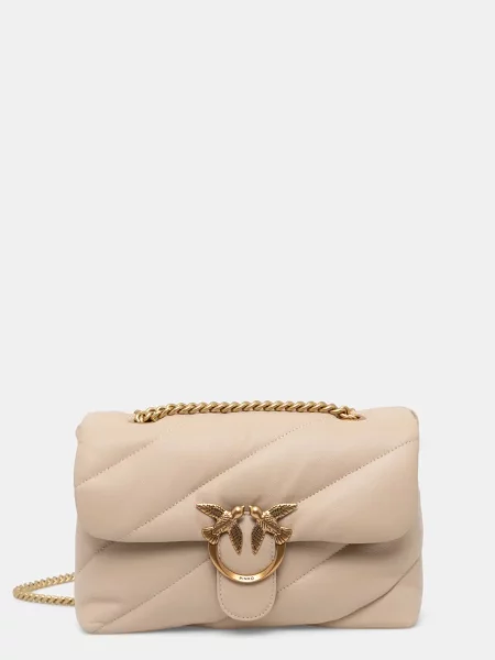 Pinko crossbody torbica usnjena bež
