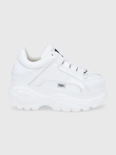 Шкіряні кросівки Buffalo на платформі білі