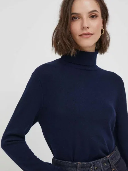 Вовняний светр United Colors of Benetton легкий гольф синій