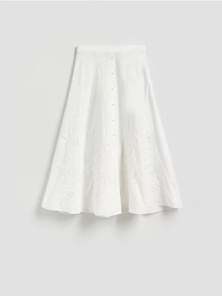 Reserved Fustă midi cu broderie alb