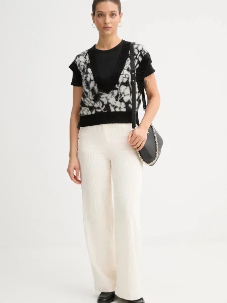 Вельветовые брюки United Colors Of Benetton с высокой посадкой бежевые