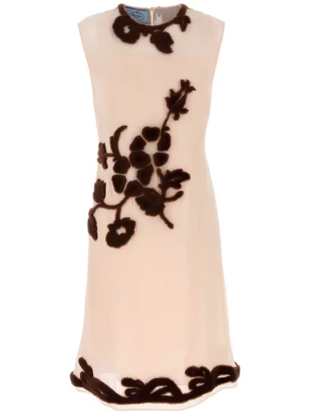 Rochie midi Prada de mătase cu model floral până la genunchi