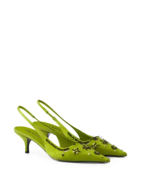 Pantofi cu toc Prada din satin slingback verde