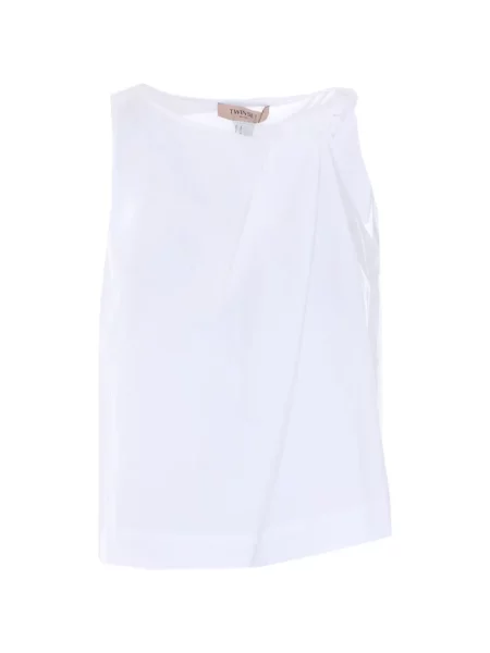 Top Twinset fără mâneci drapat alb