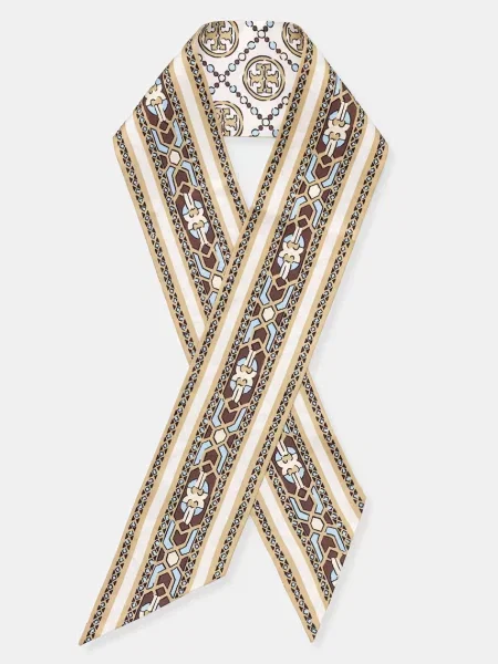 Fular Tory Burch de mătase bej
