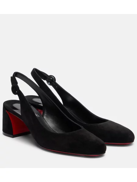 Pantofi cu toc Christian Louboutin din piele de căprioară slingback negru