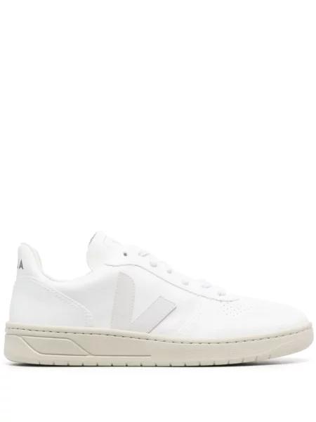 Sneakerși Veja V-10 cu șireturi din dantelă alb