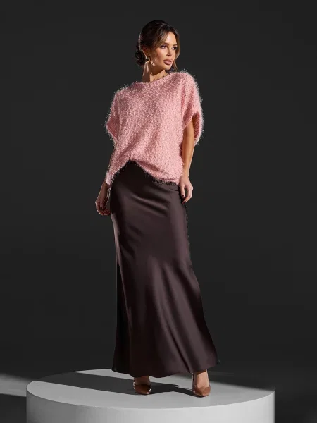 Спідниця максі ISSA Plus темно-коричневий шовк коричнева