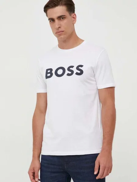 Тениска BOSS BOSS CASUAL бежово с принт