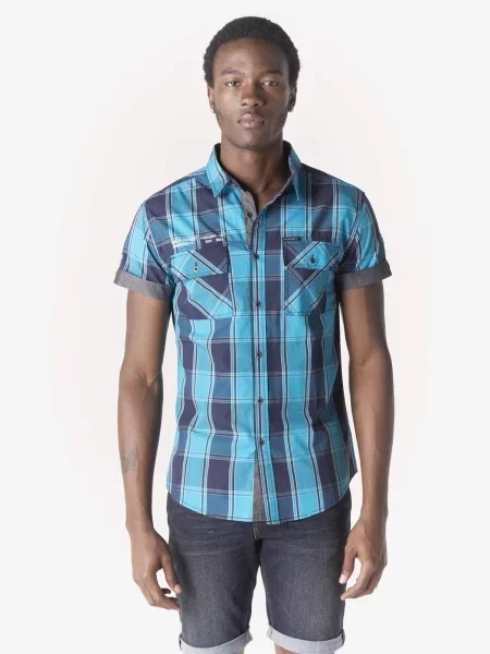 KOROSHI Košile námořnická modř / azurová / enciánová modrá šedá