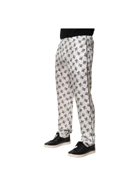 Jedwabne spodnie Dolce And Gabbana w kwiatki białe