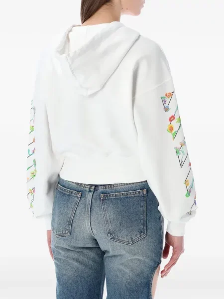 Hanorac cu glugă Off-white cu model floral cu imagine alb