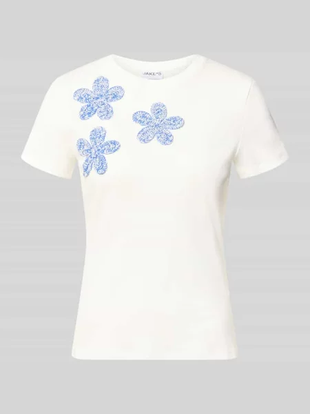 Krój regular fit t-shirt z kwiatowym ozdobnym obszyciem Jake*s Casual biała