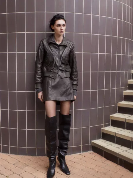 Шкіряна Шкіряна куртка MANGO темно-коричневий коричнева