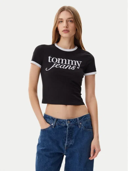 Tommy Jeans Tričko Script Ringer čierna
