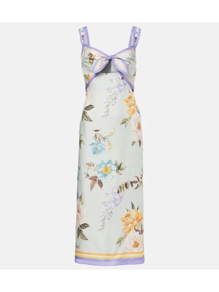 Midi obleka Self-portrait s cvetličnim vzorcem nad koleni keper bela