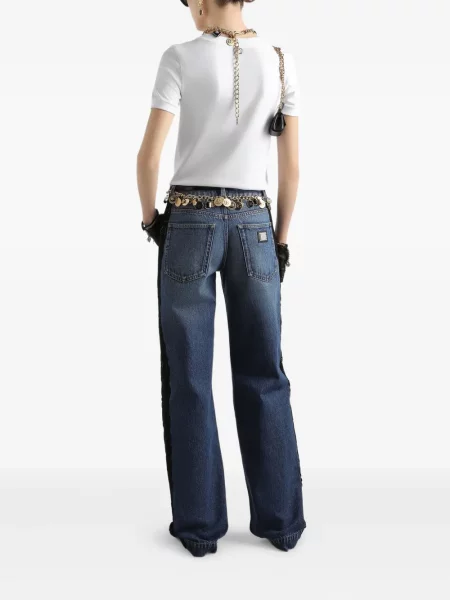 Haftowane jeansy Dolce And Gabbana koronkowe niebieskie