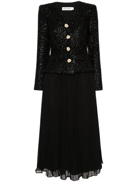 Rochie midi Self-portrait din șifon negru