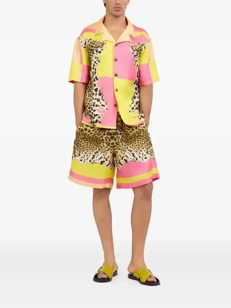 Pantaloni scurți Roberto Cavalli cu imagine cu model leopard maro