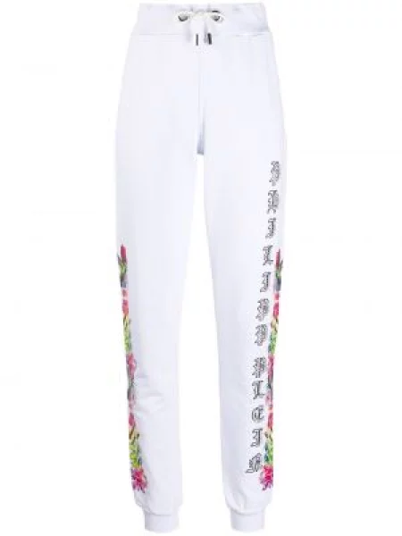 Pantaloni Philipp Plein cu model floral alergare alb