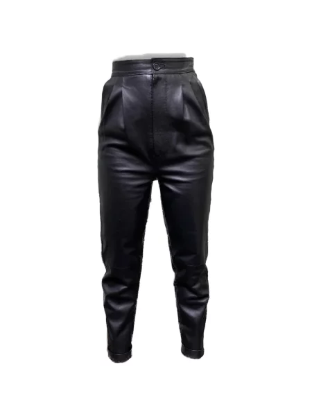 Pantaloni La Rose din piele plisate negru
