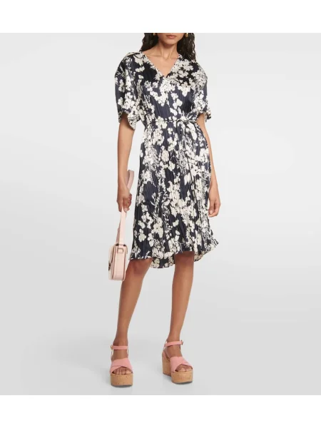 Rochie Vince cu model floral cu decolteu în V albastru