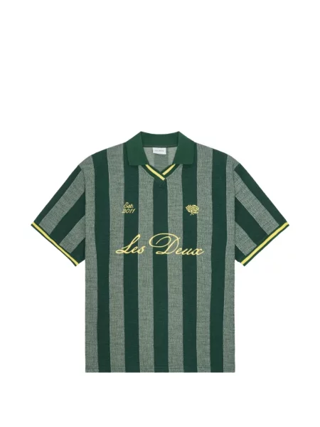 Tricou Les Deux cu dungi din jacard verde