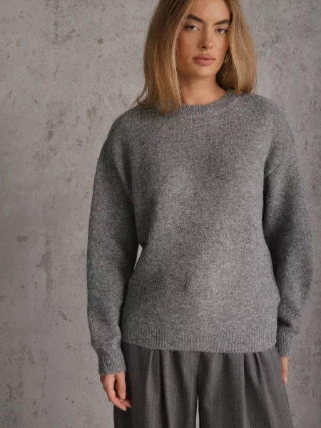 Sweter Zimowy z Wełną Oversize Beliossa szary