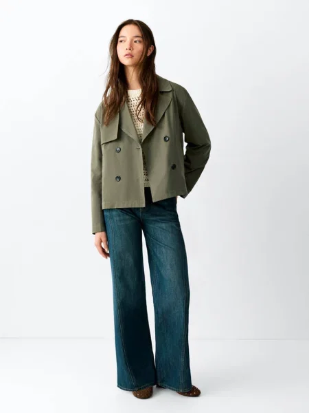 Krótki trencz dwurzędowy khaki Teen M MANGO TEEN