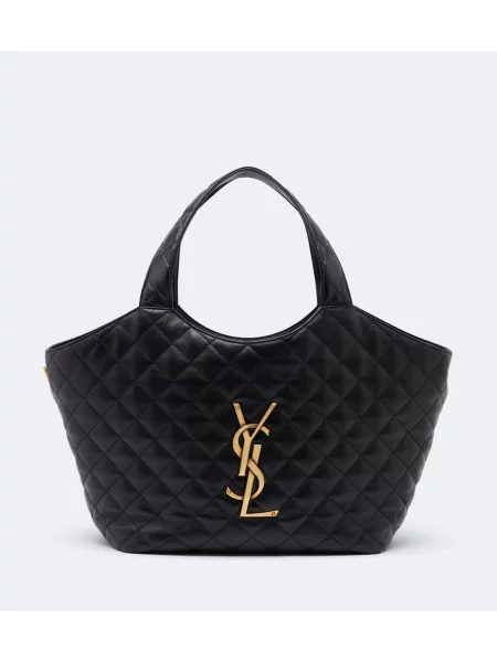 Matlasat geantă shopper Saint Laurent din piele negru