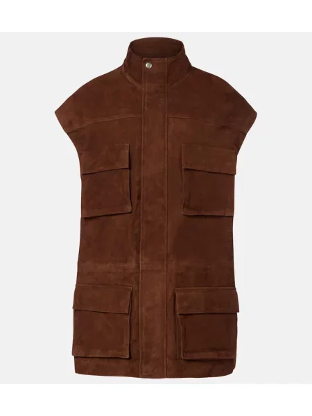 Geacă The Frankie Shop din piele de căprioară maro