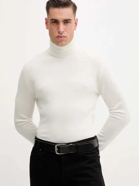 United Colors of Benetton sweter wełniany lekki z golferm beżowy