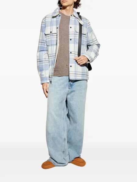 Geacă Woolrich de lână în carouri albastru