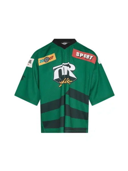 Martine Rose Sport Mężczyzna Zielony L T-shirt z dekoltem w serek różowa