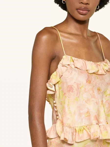 Satynowy top Sandro z falbankami żółty