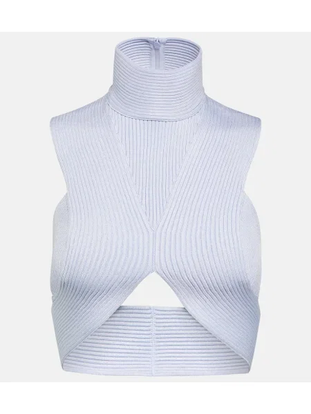 Dzianinowy top Alaã¯a o krotszym kroju prążkowany niebieski
