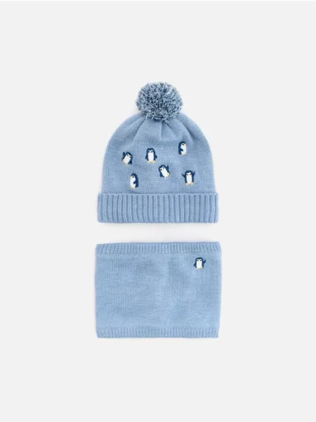 Reserved Súprava čiapky beanie a komína oceľovo modrá