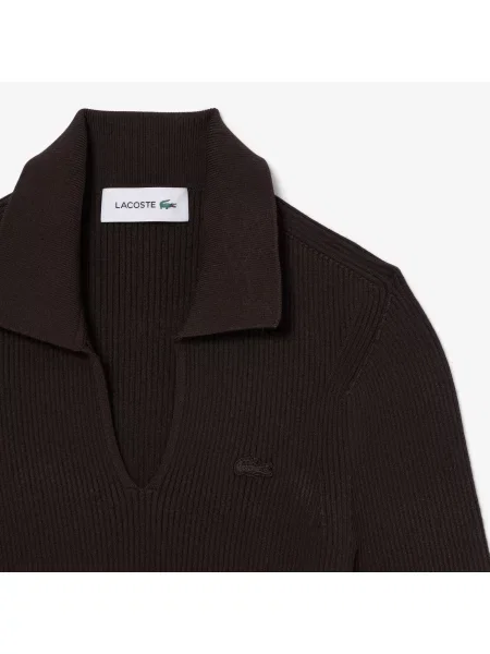 Lacoste Sweter Z Kołnierzykiem Polo Z Krótkim Rękawem Slim Fit brązowy