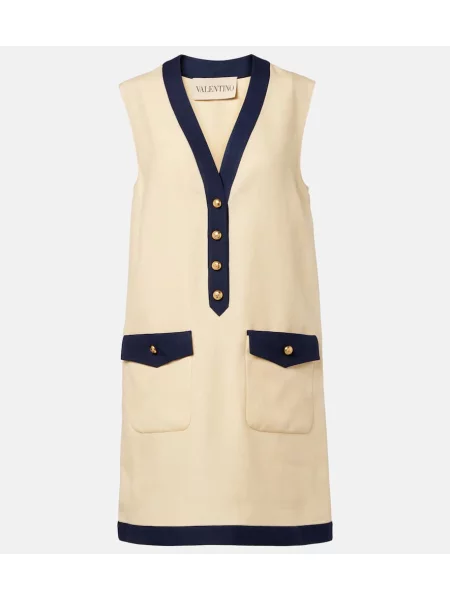 Obleka midi obleka Valentino z V-izrezom nad koleni bež