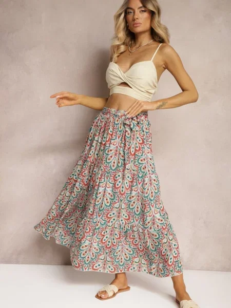 Spódnica Maxi z Gumką w Talii z Materiałowym Annalicia czerwona