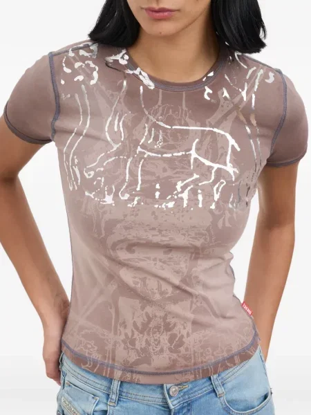 Koszulka Diesel z nadrukiem brązowa